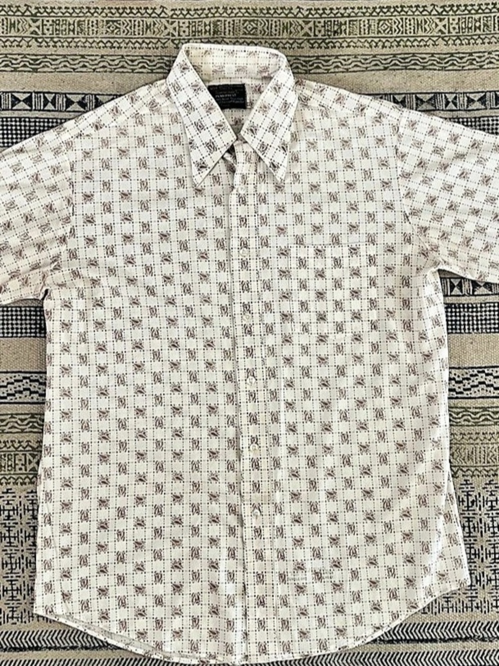 70s Towncraft JC Penny Paisley Button Down in White & Brown